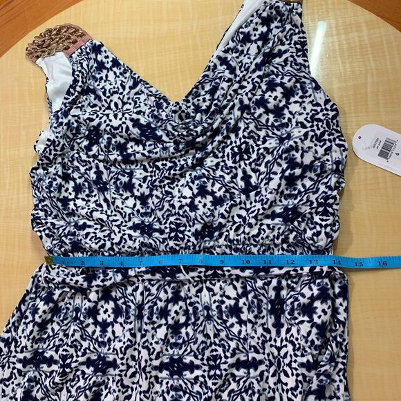 Jessica Simpson Dress maxi Blouson Belt Gown M Gold Chain elastic wedding Greek - Picture 15 of 16